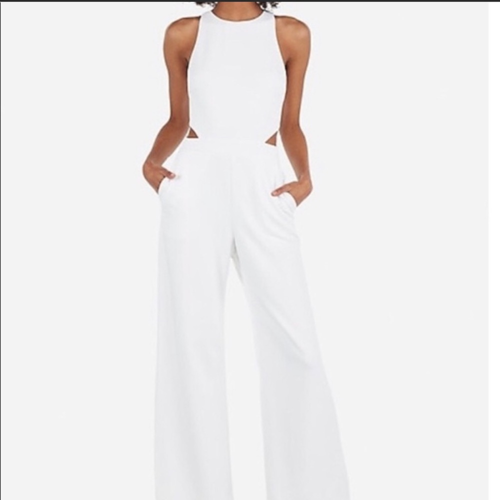 White Express Jumpsuit with cutouts. Brand New, with tags. Perfect condition.